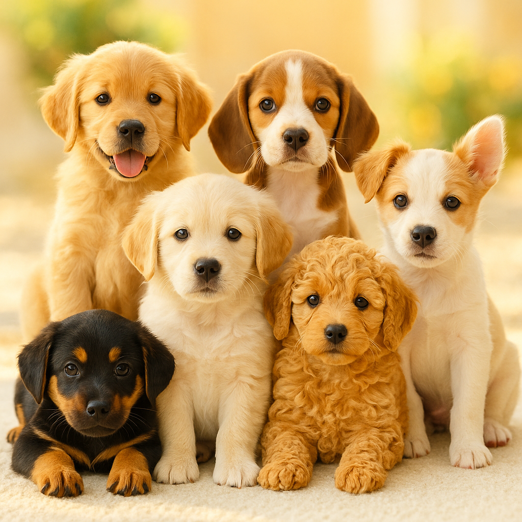 Puppies sitting outside