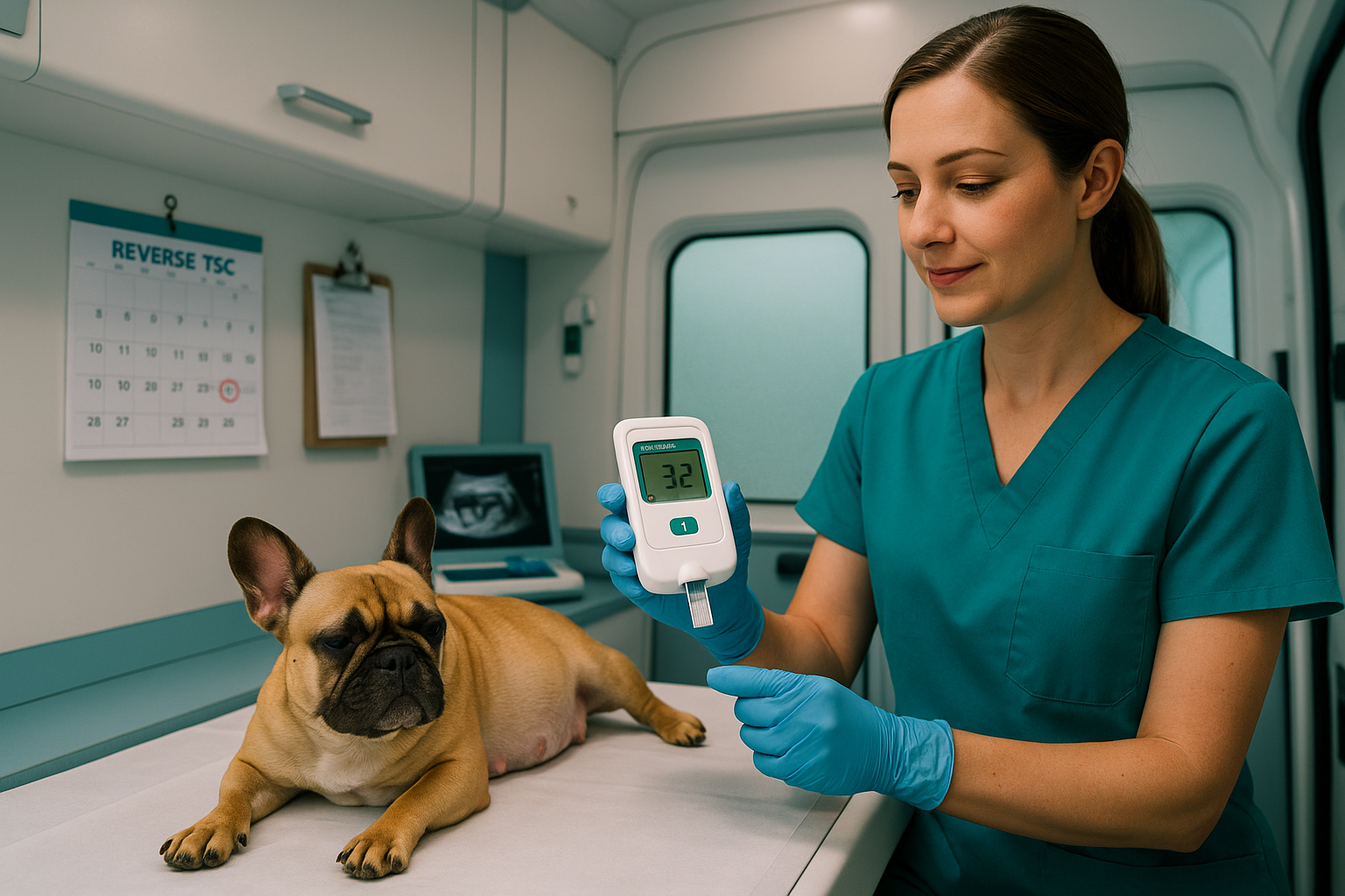A vet tech Reverse Progesterone Testing a dog
